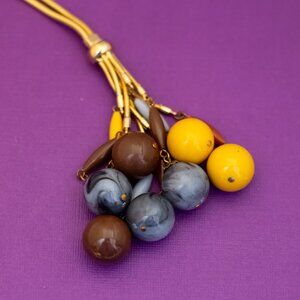 20 inch, Vintage Multiple Ball Beads Gold Tone Tassel Necklace - Q40